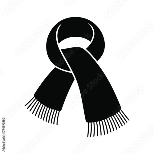 Black scarf with fringe tied in a knot on a white background vector illustration.