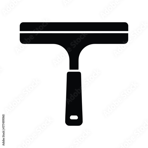 Black silhouette of a squeegee cleaning tool with a T-shaped handle and a hole for hanging white background.