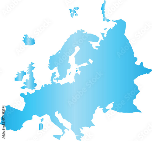 Blue gradient map of Europe continent with white background geography political map