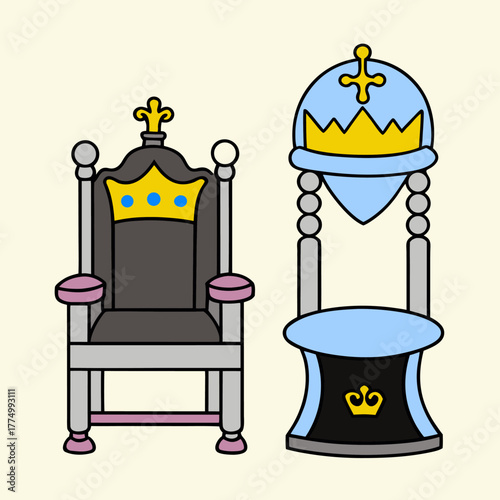 Vector illustration of medieval throne colourful silhouette