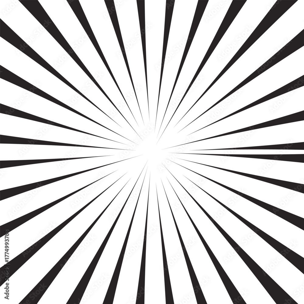 Obraz premium Radial burst and sunset sunburst comic lines background with dynamic rays and dramatic speed effect.