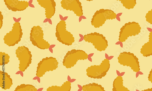Tempura doodle seamless pattern. prawn tempura pattern background. Perfect print for tee, paper, textile and fabric
