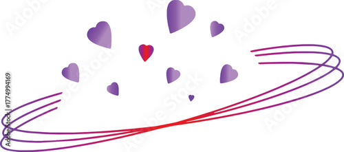 Gradient Purple Hearts Floating with Red and Purple Swirls on White Background love romance