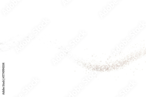 Abstract swirling wave of small gray and white particles with a hint of orange isolated on transparent background