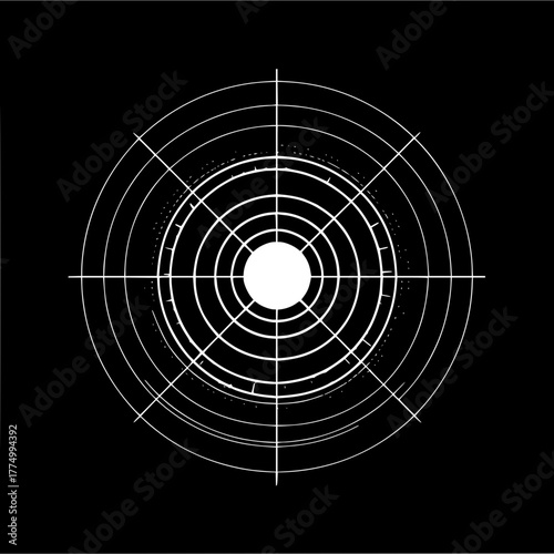 Abstract target with concentric circles and lines for precision aiming and accurate measurements design at night