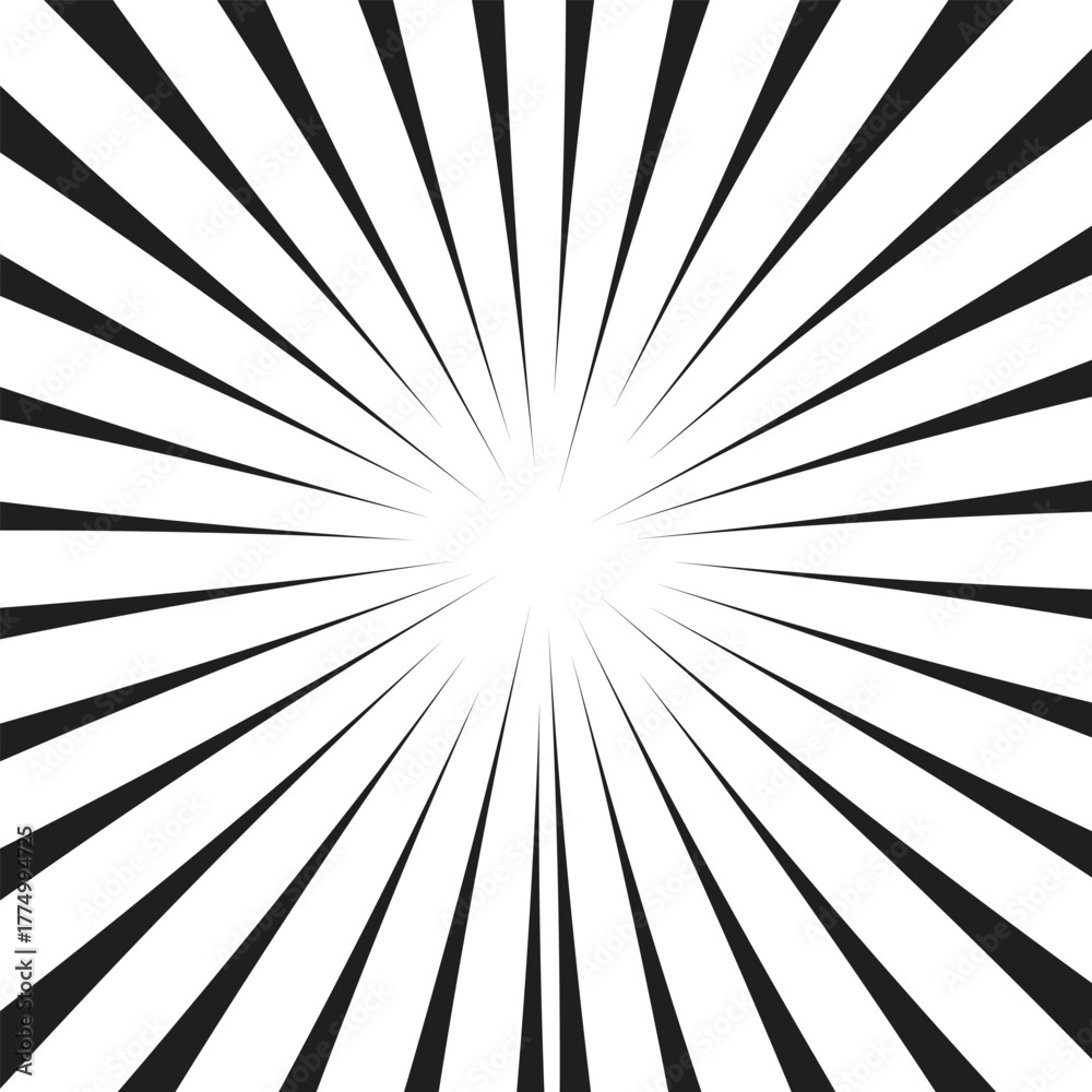 Obraz premium Radial burst and sunset sunburst comic lines background with dynamic rays and dramatic speed effect.