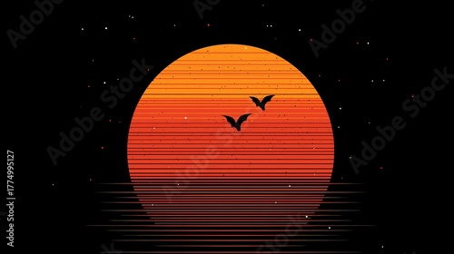 Sunset serenity with birds digital art nature calm environment