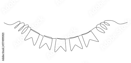 Colorful triangular bunting flags in line vector style  transparent background