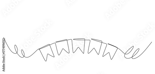 Colorful triangular bunting flags in line vector style  transparent background