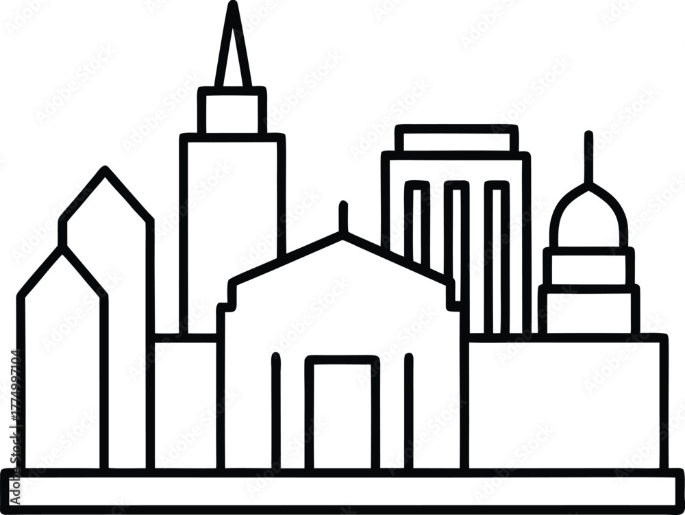 Fototapeta premium Architecture and city outlines line art transparent background