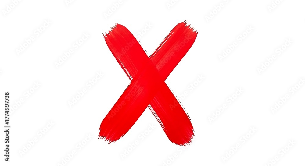 Obraz premium Red Brush Stroke X Mark on White Background