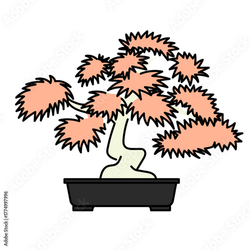 紅葉の盆栽をモチーフにした秋を感じるベクターイラスト｜日本の伝統美と季節の彩りを表現した和風デザインや装飾向けの素材