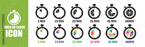 Colorful and Monochromatic Timer Icon Set
