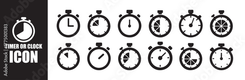 Minimalist Timer and Clock Icons. Stopwatch and Timer Icons Set, Black Chronometer Symbols, Countdown and Time Measurement Concept