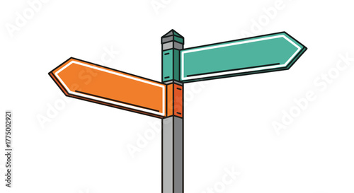An illustrative signpost features two blank, colorful arrows pointing in different directions, representing choice or a crossroads.