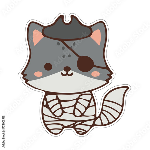 chibi cat fox mummy pirate costume halloween sticker