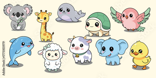 adorable zoo animals sticker pack collection vector