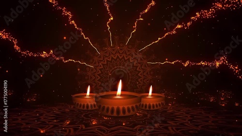 Diwali burning candles on a black background