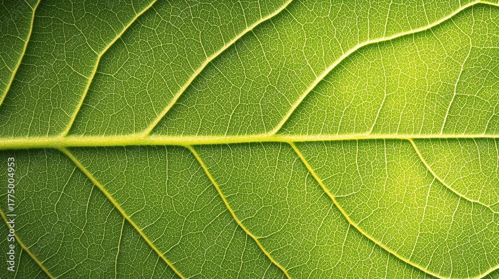 Fototapeta premium Close-Up of a Vibrant Green Leaf with Clear Texture and Hierarchical Vein Structure 