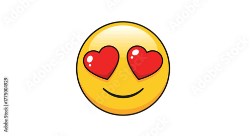 A cartoon smiley face icon expressing feelings of love with heart-shaped eyes and a cheerful smile