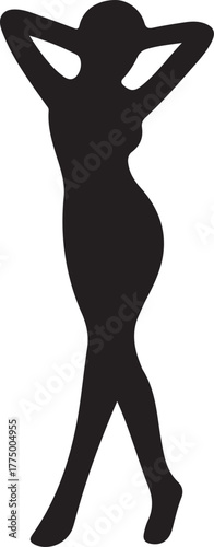 black woman silhouette, black vector icon style, simple shape, clean cut, white background
