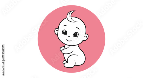 A charming cartoon of a baby against a soft pink backdrop symbolizing innocence