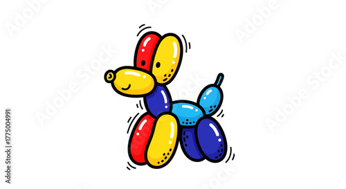 A cheerful cartoon style balloon animal dog with a playful expression isolated on white