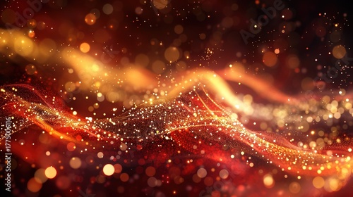 Festive Abstract Background with Passionate Red and Dynamic Gold Glittering Particles
