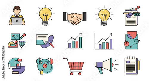 Illustrative representations of key business functions in a modern vector style illustration