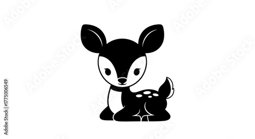 Monochrome woodland fawn illustration with endearing details and cute vector charm