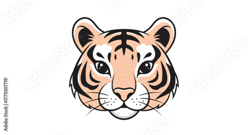 Simplified illustration of a tiger head with a clean graphic style and bold outlines showing a