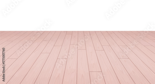 Soft pink wood flooring receding into distance creates a calming backdrop for product placement