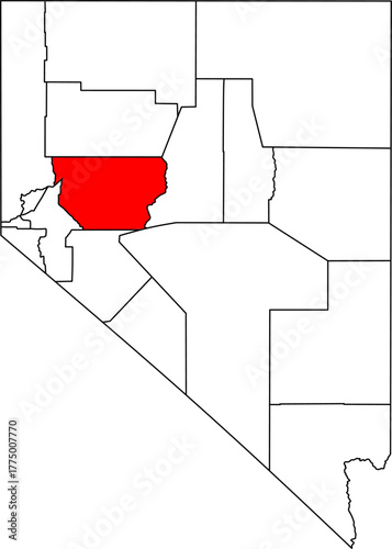 Map of Nevada highlighting Churchill County in Red. Perfect for projects on NAS Fallon military base, high desert agriculture, historic trails, and the Lahontan Valley wetlands.