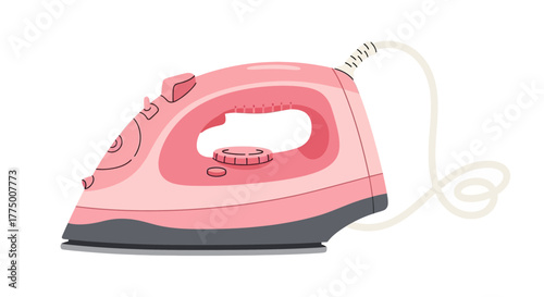 Stylish pink iron appliance vector illustration for household chores concept art