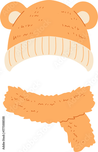 Orange Bear Hat And Scarf Illustration