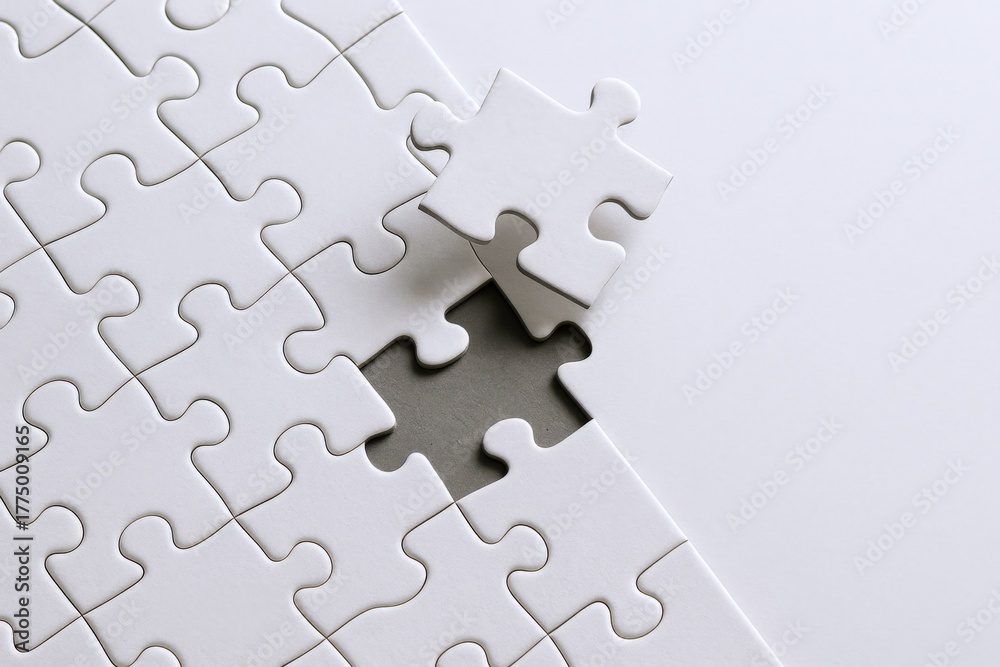 Obraz premium White Puzzle Completion: Missing Piece Concept for Problem Solving, Strategy, and Business Solutions
