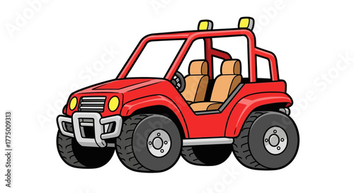 Stylized illustration of a vibrant red off-road vehicle ready for adventure and fun