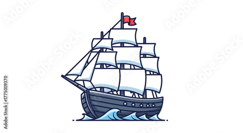 Stylized sailing vessel illustration with billowing sails and nautical charm on clear backdrop