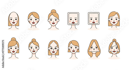 Stylized vector portraits exhibiting diverse geometric face shapes and hairstyles