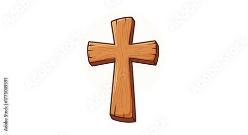 Stylized wooden cross illustration with a rustic texture and cartoon style design