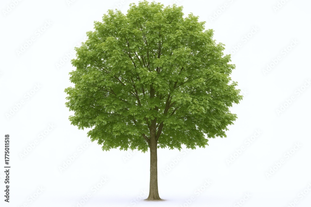 Fototapeta premium Isolated Tree with Green Foliage on White Background, Ideal for Landscaping and Environmental Projects