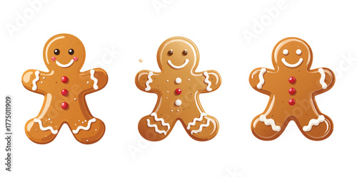 Gingerbread man cookie cutout, glossy icing isolated, vector