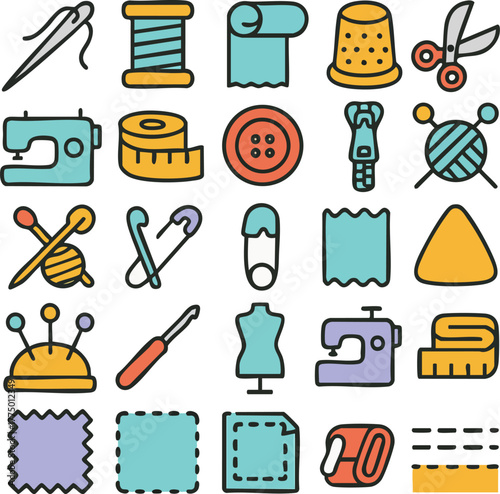 Colorful Sewing and Crafting Tools Icons Collection 1.
