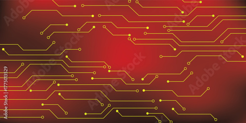 red background in circuit technology with high-tech digital data connection system and computer electronics design. vector illustrator.