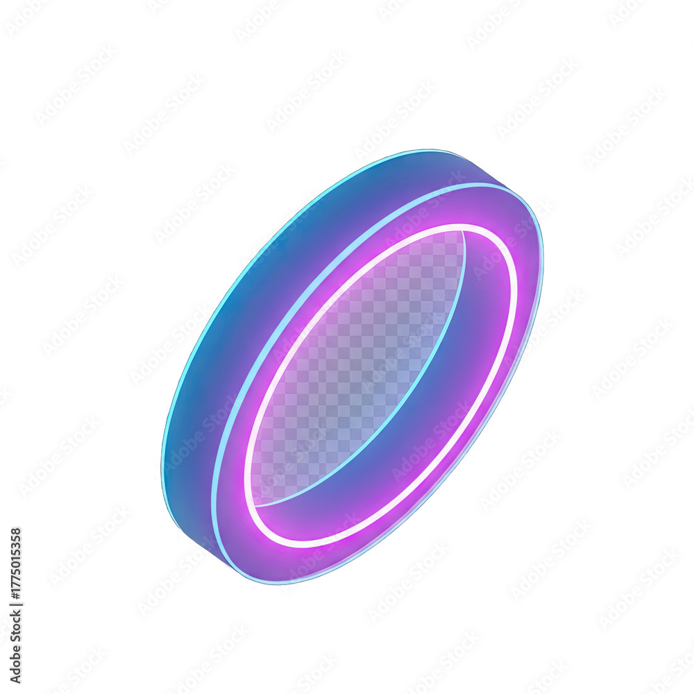 Obraz premium Glowing Neon Ring With Blue And Purple Hues On A Transparent Background With A Subtle Grid Pattern Inside