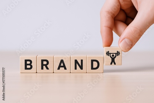 Building a Strong Identity: Blocks Spelling Out a Word with a Weightlifting Icon for Concept