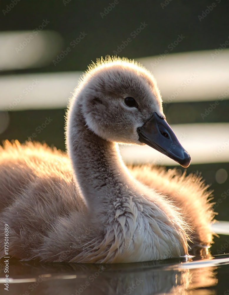 Fototapeta premium Cygnets basks in golden light