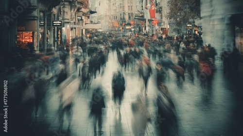 Busy city street crowd