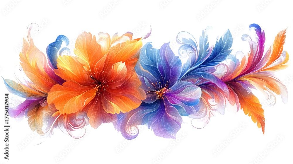 Obraz premium Colorful digital floral design with intricate details against a black background