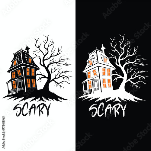 Scary Haunted House Halloween Illustration Design